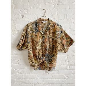 Vintage 1980s Novelty Tiger Short Sleeve Blouse